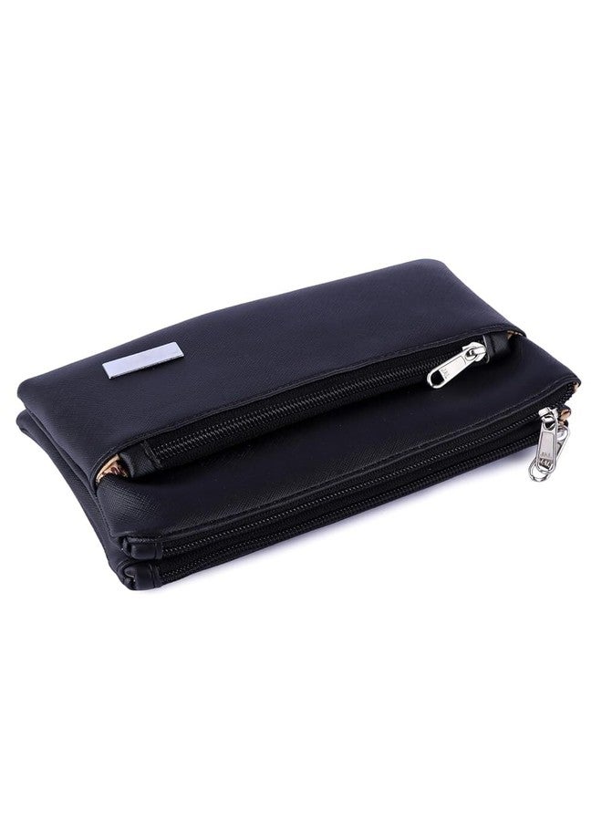 Dcozi Stylish Black PU Clutch Bag with Zipper and Detachable Wrist Strap for Women & Girls - Image 3